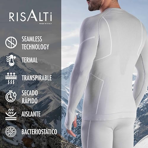 Risalti Camiseta térmica para hombre de manga larga Merino Tech – Maillots térmicas de compresión de lana merina, ropa interior térmica para hombre de invierno, térmica para hombre sin costuras – Made