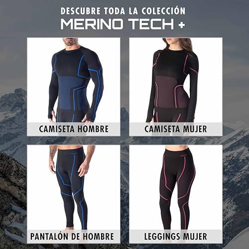 Risalti Camiseta térmica para hombre de manga larga Merino Tech – Maillots térmicas de compresión de lana merina, ropa interior térmica para hombre de invierno, térmica para hombre sin costuras – Made