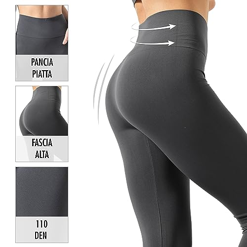 Risalti Leggins Mujer Vientre Plano Cubrientes - Leggings Mujer de Cintura Alta Contenitivos Elásticos Microfibra, Leggins Deportivos Mujer, Mallas Deporte Mujer Sin Costuras - Made in Italy