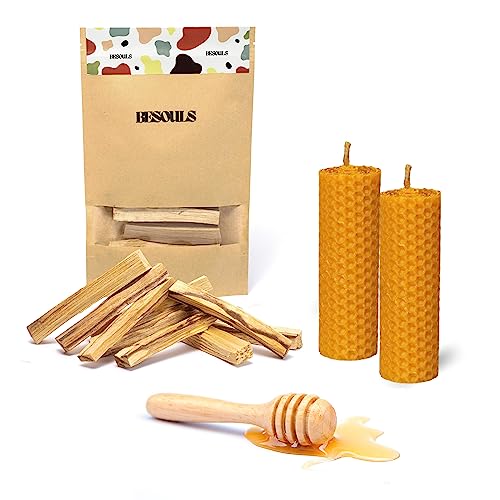 Ritual Mágico de Buena Suerte 11/22: 8 Palo Santo Incienso Natural + 2 Velas de Miel Pura Cera de Abeja – Kit Especial para los días 11/22 – QR de Contenido Digital Exclusivo – Atrae la Buena Fortuna