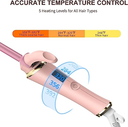 Rizador 19mm Rizos Pequeños, Cerámica Antiestática Recubrimiento de Turmalina, Rizador Cerámico 30s Calor Rápido Temperatura Ajustable 120-200℃, Rosa