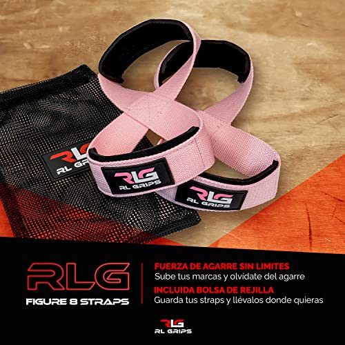 RL Grips™ Straps 8 Gym para Levantamiento de Pesas y Powerlifting Profesional Acolchado - Correas de Agarre en Forma de 8 de Gimnasio y Fitness Peso Muerto y Culturismo (Rosa (sin Grip))