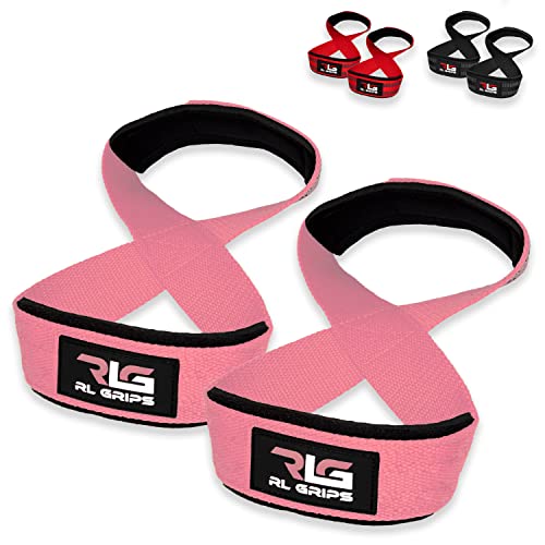 RL Grips™ Straps 8 Gym para Levantamiento de Pesas y Powerlifting Profesional Acolchado - Correas de Agarre en Forma de 8 de Gimnasio y Fitness Peso Muerto y Culturismo (Rosa (sin Grip))