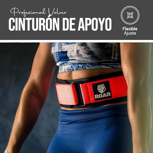 Roar® Cinturón Lumbar Gimnasio, Cinturon Gimnasio Hombre y Mujer, Cinturon Halterofilia, Powerlifting, Levantamiento Peso, Musculacion, Cinturon Gym Hombre, Cinturon Pesas (Rojo, L)