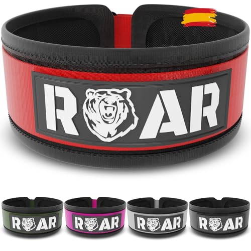 Roar® Cinturón Lumbar Gimnasio, Cinturon Gimnasio Hombre y Mujer, Cinturon Halterofilia, Powerlifting, Levantamiento Peso, Musculacion, Cinturon Gym Hombre, Cinturon Pesas (Rojo, L)