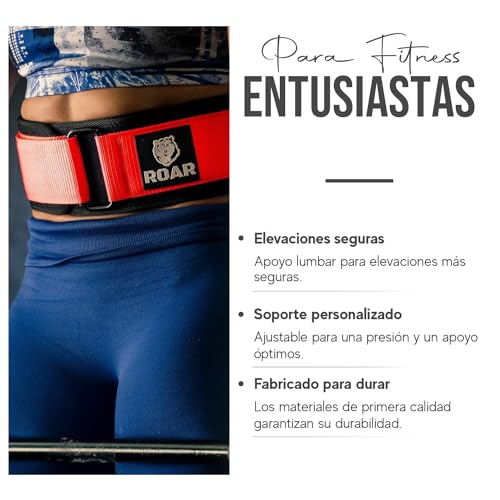 Roar® Cinturón Lumbar Gimnasio, Cinturon Gimnasio Hombre y Mujer, Cinturon Halterofilia, Powerlifting, Levantamiento Peso, Musculacion, Cinturon Gym Hombre, Cinturon Pesas (Rojo, L)