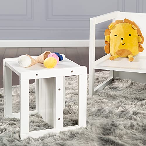 roba Silla Infantil Blanca y Reversible en 3 Alturas de Asiento - 30 x 30 cm - Capacidad Máxima 60 kg - Taburete Infantil Estilo Campestre