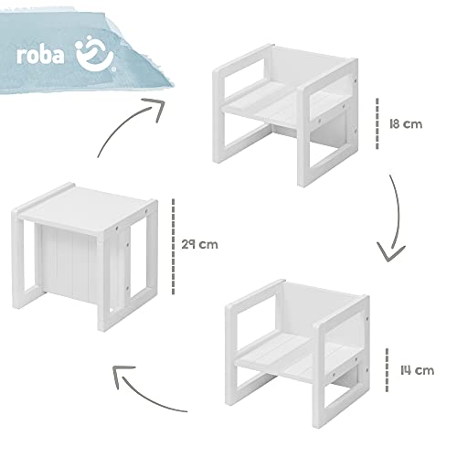 roba Silla Infantil Blanca y Reversible en 3 Alturas de Asiento - 30 x 30 cm - Capacidad Máxima 60 kg - Taburete Infantil Estilo Campestre