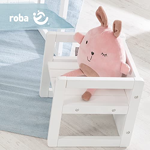 roba Silla Infantil Blanca y Reversible en 3 Alturas de Asiento - 30 x 30 cm - Capacidad Máxima 60 kg - Taburete Infantil Estilo Campestre