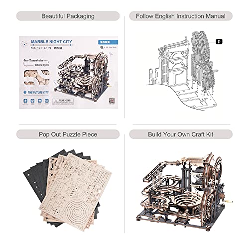 ROBOTIME Marble Run 3D Maquetas Madera Modelo De Kits Para Adultos Para Laser Cut Puzzle Construir Montar Construcción Artesanía Jigsaw Mejor Regalo De Cumpleaños o Día de los Reyes Magos Ciudad Noche