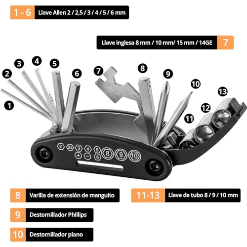 ROCKBROS 16 en 1 Herramientas de Reparación de Bicicleta Multifunción, Multiherramienta Plegable Portátil para MTB Bicicleta Carretera Ciclismo