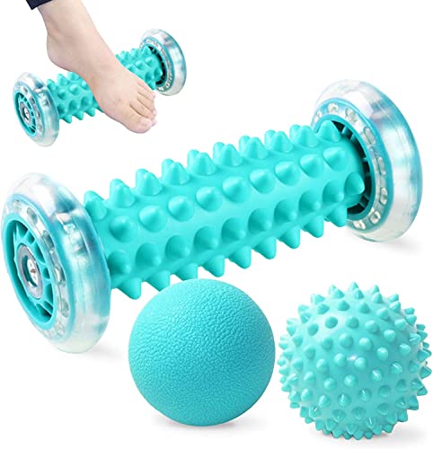 Rodillo de Masaje, Masajeador Suave para Pies y Manos, Masajeador ergonómico para aliviar dolor de Fascitis Plantar, músculo, cervical, muñecas y etc. Con 2 Pelotas Masaje.