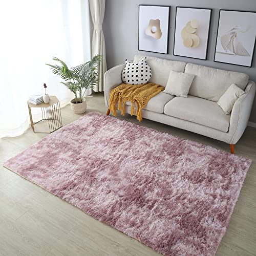 ROHATIM Alfombras Salón Grandes Pelo Largo Alfombra Habitación Dormitorio Lavables Alfombra Antideslizante Muy Suave para salón o Dormitorio, Alfombra esponjosa de Cama(Rosado Morado,120 x 160 cm)