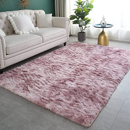 ROHATIM Alfombras Salón Grandes Pelo Largo Alfombra Habitación Dormitorio Lavables Alfombra Antideslizante Muy Suave para salón o Dormitorio, Alfombra esponjosa de Cama(Rosado Morado,120 x 160 cm)