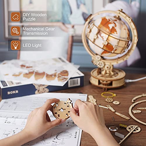 ROKR Puzzle 3D Madera Globo Luminoso Maquetas de Madera para Construir Maquetas para Montar, 180 Piezas, Luminous Globe