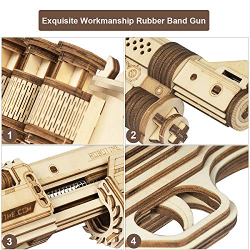 ROKR Puzzle de madera 3D | Kit de Montaje de Pistola | Monta tu Pistola Que Dispara Gomas para Niños y Adultos (Terminator M870)