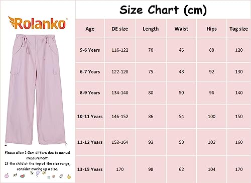 Rolanko Pantalón Cargo Paracaídas Holgado para Niña, Y2K Vintage Joggers con Cintura Elástica Ajustable para Niños Fit, Rosa, Talla:150