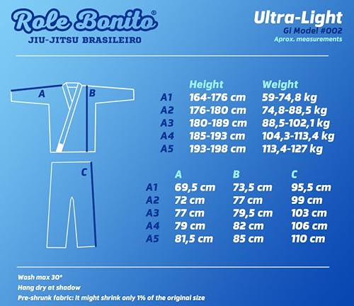 Role Bonito Ultra Ligero Kimono de Jiu-Jitsu Brasileño (BJJ) Blanco - Talla A1