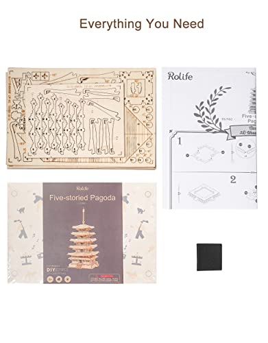 Rolife Madera Puzzle 3D Torre Pagoda de Cinco Pisos Maquetas para Montar para Construir Adultos Niñas Gatto fortunato, Five-storied Pagoda