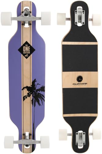 ROLLERCOASTER Palms + Stripes + Feathers The One Edition Drop Through Longboard, Palms Purple