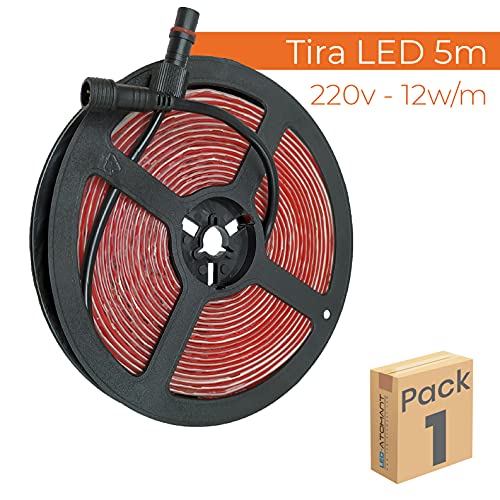 Rollo de 5 metros de Tira de Luz LED Directa a 220v, Color Blanco Cálido (3000K), Impermeable, Corte cada 10cm