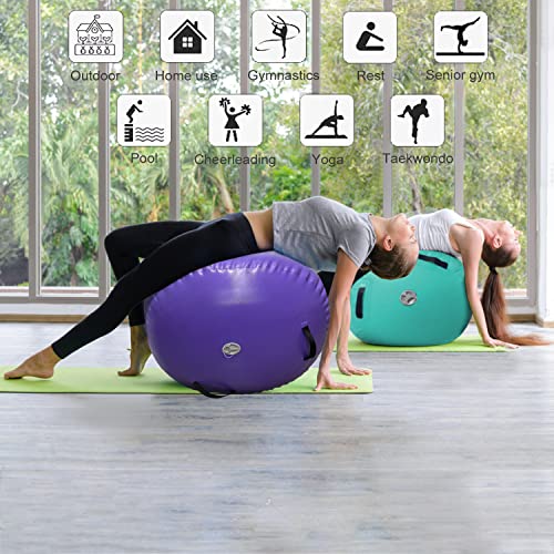 Rollo de aire de gimnasia inflable para entrenamiento de gimnasia, cilindro, barril de aire, rodillo de yoga con bomba (violeta, 100 x 60 cm)