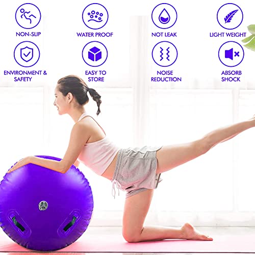 Rollo de aire de gimnasia inflable para entrenamiento de gimnasia, cilindro, barril de aire, rodillo de yoga con bomba (violeta, 100 x 60 cm)