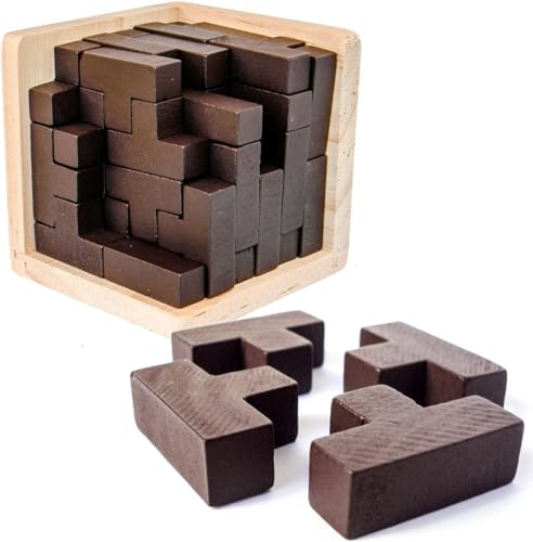 Rompecabezas 3D De Madera de Sharp Brain Zone. Desarrolla Habilidades de Genio con Sus Piezas en Forma de T Que se Ajustan como en Tetris. Juguete Educativo para Niños y Adultos. (Original)