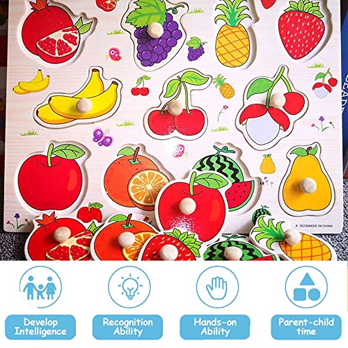 Rompecabezas de Madera, Tablero de Fruta Puzzles, Juguete Educativo Temprano para Niños Pequeños Aprendizaje Regalo