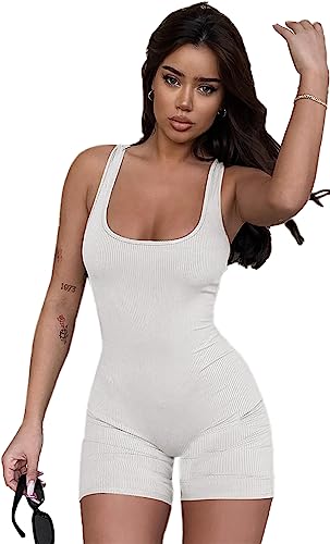 Rongseng Mono Mujer Corto Monos Deportivos Sin Mangas con Cuello Cuadrado Sexy Una Pieza Yoga jumpsuit Elastico Ribbed Tank Top Casual Elegante Verano Ropa