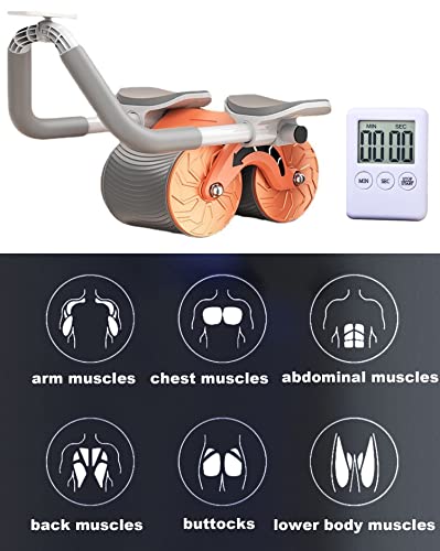 ROODTONG Rueda de Rodillo Abdominal de Retorno automático, con Soporte for Codo y Rodillera Rueda Abdominal de Rebote automático con Temporizador y tapete for arrodillarse (Color : Orange)