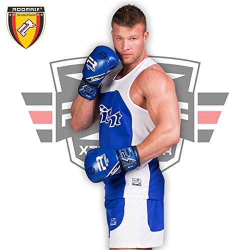 ROOMAIF - Guantes de Boxeo Sparring Entrenamiento Mitones Muay Thai Kick Boxing MMA Combat Boxeo ES (Azul, 10 OZ)