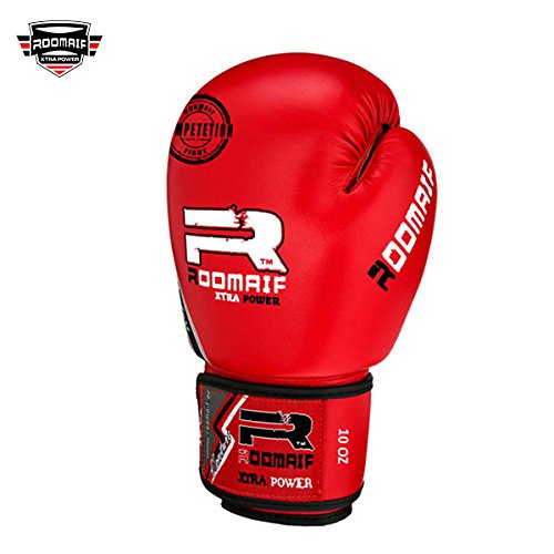 ROOMAIF - Guantes de Boxeo Sparring Entrenamiento Mitones Muay Thai Kick Boxing MMA Combat Boxeo ES (Rojo, 12 OZ)