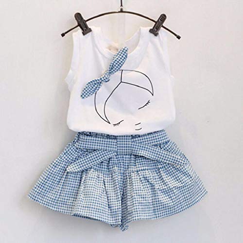 Ropa Bebe Niña Verano 2019 SHOBDW Tops+Pantalones Cortos Bow Camiseta a Cuadros Conjuntos Bebé Niña Ropa Bebé Niña Recién Nacida(Blanco,2-3Años)