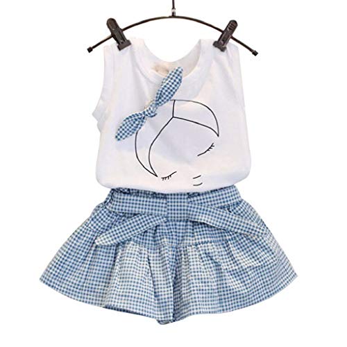 Ropa Bebe Niña Verano 2019 SHOBDW Tops+Pantalones Cortos Bow Camiseta a Cuadros Conjuntos Bebé Niña Ropa Bebé Niña Recién Nacida(Blanco,2-3Años)