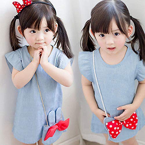 Ropa Bebe NiñA Verano Barata Ropa De Los NiñOs PequeñOs NiñAs Vestido De Dibujos Animados Bolsa Arco Azul Oscuro con Volantes Casual Vaquero NiñA Vaquero Volando Bolso