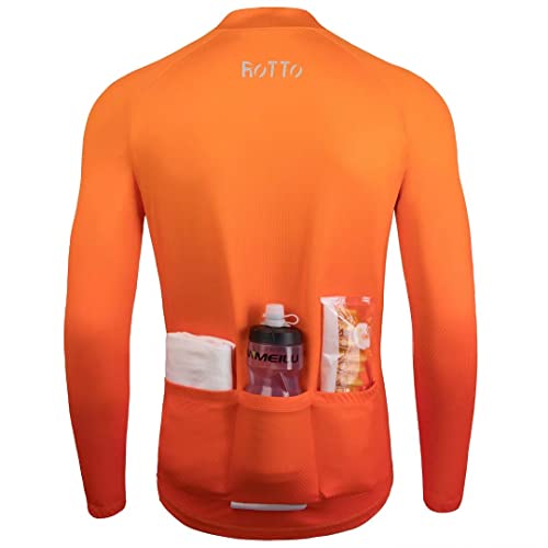 ROTTO Maillot Ciclismo Hombre Camiseta Bicicleta Manga Larga con Bolsillo Serie de degradados