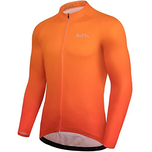 ROTTO Maillot Ciclismo Hombre Camiseta Bicicleta Manga Larga con Bolsillo Serie de degradados