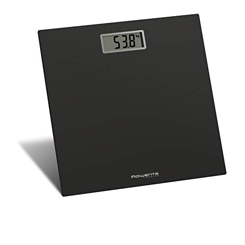 Rowenta BS1400 Premiss - Báscula de baño con Pantalla LCD, de diseño fino de 2cm de alto, hasta 150 kg y 100 gr de precisión, encendido y apagado automático, Negro