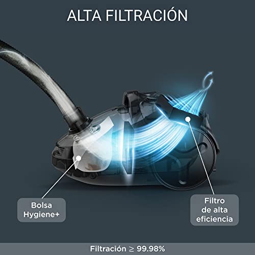 Rowenta Compact Power Morado RO3969, Aspirador trineo con bolsa de alta filtración y filtro permanente gran eficiencia, depósito de 3 L, cable de 6.2 m, accesorios de coche para más versatilidad