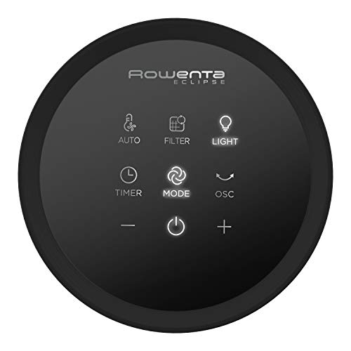 Rowenta Eclipse 2 en 1 QU5030 ventilador purificador sin aspas de 12 velocidades, filtra partículas finas, silencioso, oscilación, luz decorativa, encendido programable, Plata