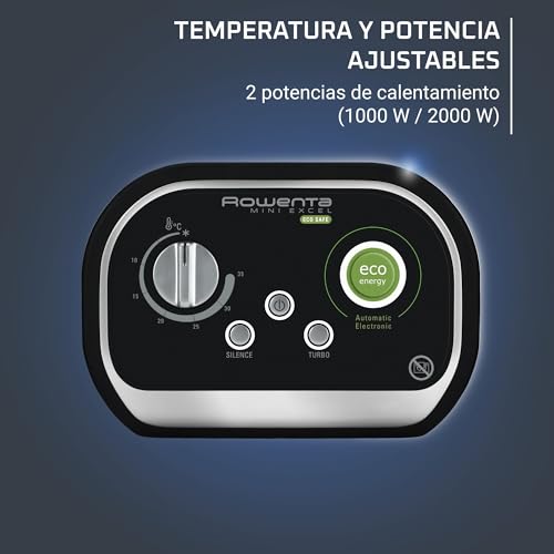 Rowenta Mini Excel Eco Safe - Calefactor bajo consumo cerámico de rápido calentamiento, potencia regulable de 1.000 W o 2.000 W, termostato, función Eco, calefactor silencioso solo 50 dBA, SO9266