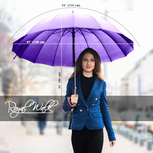 Royal Walk Paraguas Grande XXL Antiviento para Hombre y Mujer Automático Abierto Para 2 Personas de 54 Pulgadas Paraguas Resistente al Viento de Golf Originale Impermeable 16 Varillas 120cm (Morado)