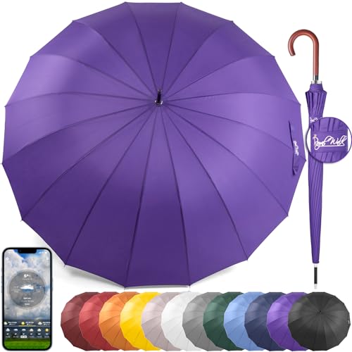 Royal Walk Paraguas Grande XXL Antiviento para Hombre y Mujer Automático Abierto Para 2 Personas de 54 Pulgadas Paraguas Resistente al Viento de Golf Originale Impermeable 16 Varillas 120cm (Morado)