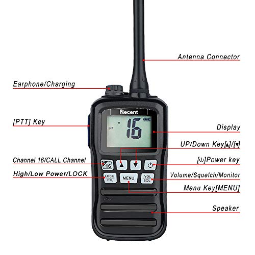 RS-25M VHF Radio marina impermeable IP-X7 156-162MHz Banda Transceptor marino profesional Walkie Talkie Radio bidireccional de mano de 16 canales con cargador de batería para pesca en barco