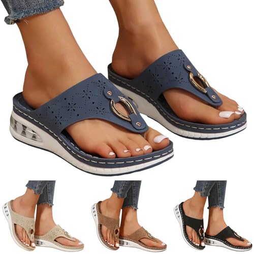 RTPR Sandalias de verano para mujer, sandalias informales de tacón para mujer, patrón de moda, simple monocolor, cómodas, con cuña, ligeras, chanclas abiertas, sandalias abiertas para mujer, marrón,