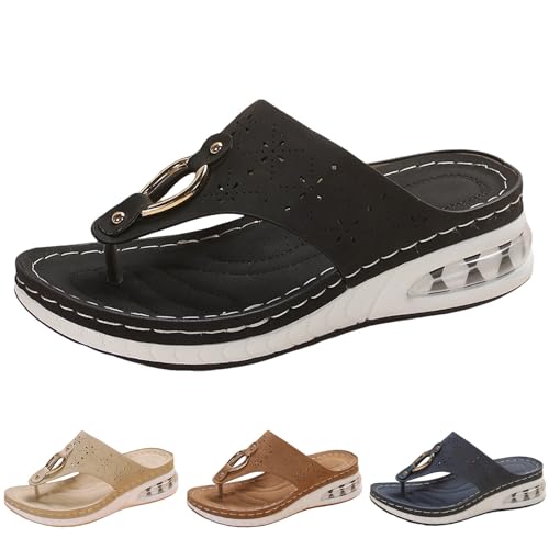 RTPR Sandalias de verano para mujer, sandalias informales de tacón para mujer, patrón de moda, simple monocolor, cómodas, con cuña, ligeras, chanclas abiertas, sandalias abiertas para mujer, marrón,