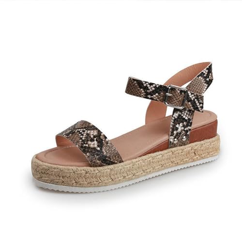 RTPR Sandalias Sandalias Sandalias Zapatos Verano Mujer Sandalias Verano Sandalias con Patrón Cuña Suela Gruesa Zapatos Plataforma Casual Plano Zapatos Mujer S Zapatos Mujer, café, 38 EU