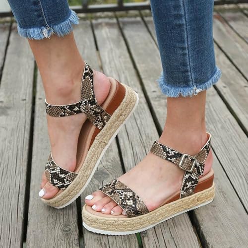 RTPR Sandalias Sandalias Sandalias Zapatos Verano Mujer Sandalias Verano Sandalias con Patrón Cuña Suela Gruesa Zapatos Plataforma Casual Plano Zapatos Mujer S Zapatos Mujer, café, 38 EU