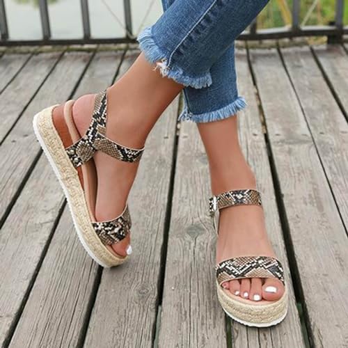 RTPR Sandalias Sandalias Sandalias Zapatos Verano Mujer Sandalias Verano Sandalias con Patrón Cuña Suela Gruesa Zapatos Plataforma Casual Plano Zapatos Mujer S Zapatos Mujer, café, 38 EU